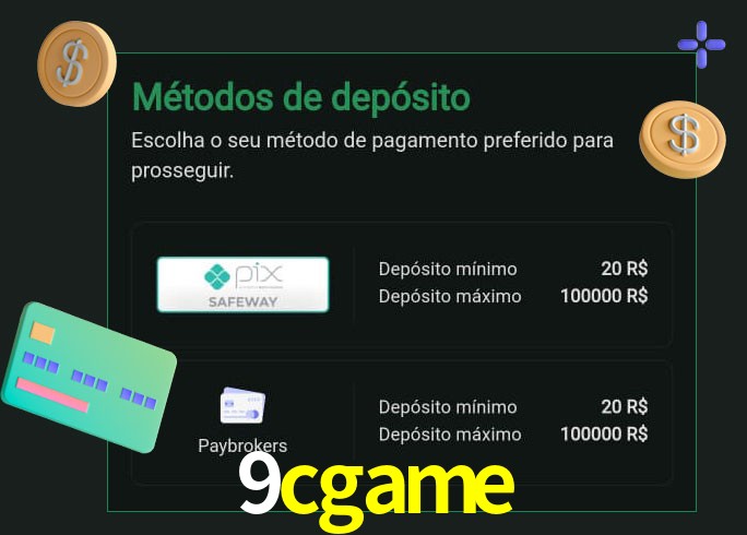 O cassino 9cgame oferece uma grande variedade de métodos de pagamento